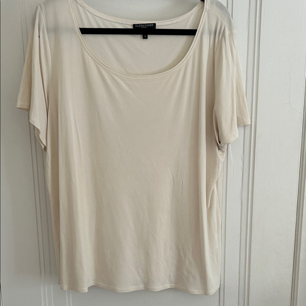 Eileen Fisher Cream Scoop Neck Short Sleeve Tee